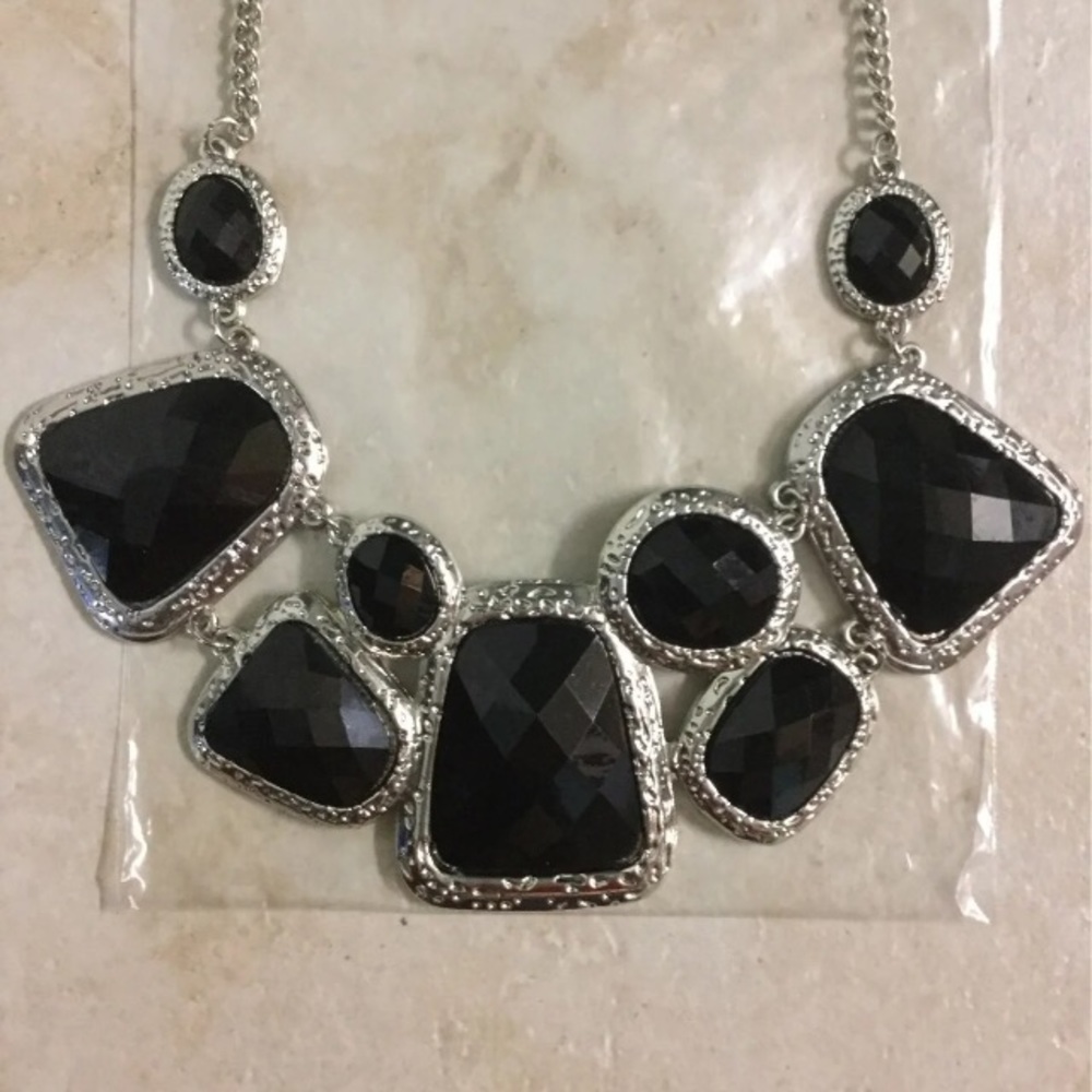 Black Silver Retro Vintage Statement Necklace